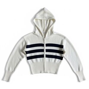 New Garage Cropped Zip Hoodie Sweater Preppy Cream Navy Stripe Size XS